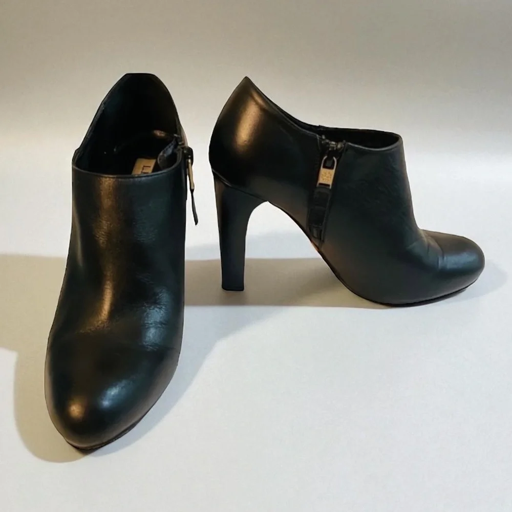 L.K BENNETT LONDON Black Leather Suede Booties Shoes Size 36